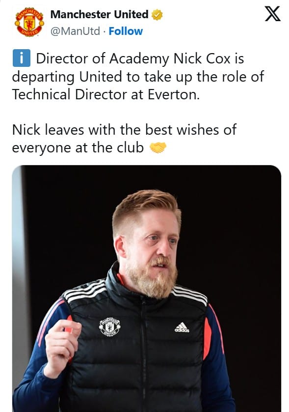 Manchester United Academy Director Role departed from Manchester United to join